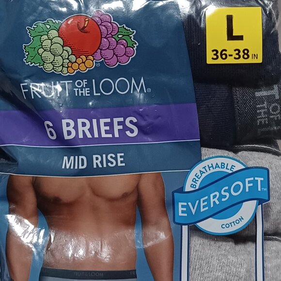 New 6 Fruit of the Loom Mid Rise Briefs Large 36 to 38 Inches - Picture 3 of 4